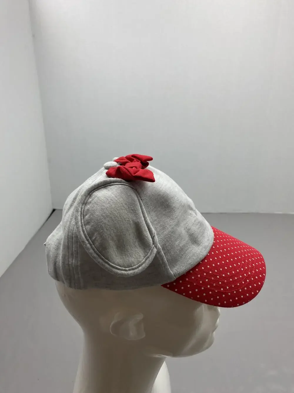 Hat Cap Strap Back One Size Gray Disney Minnie Mouse Polka Dot Lined Adjustable